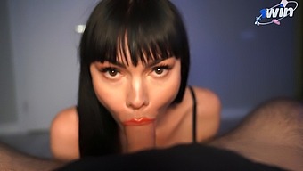 Pov Video Of Busty Brunette Giving A Deepthroat Blowjob