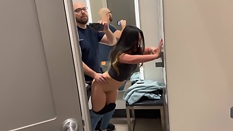 Public Dressing Room Action With Asian Beauty In Target Dress